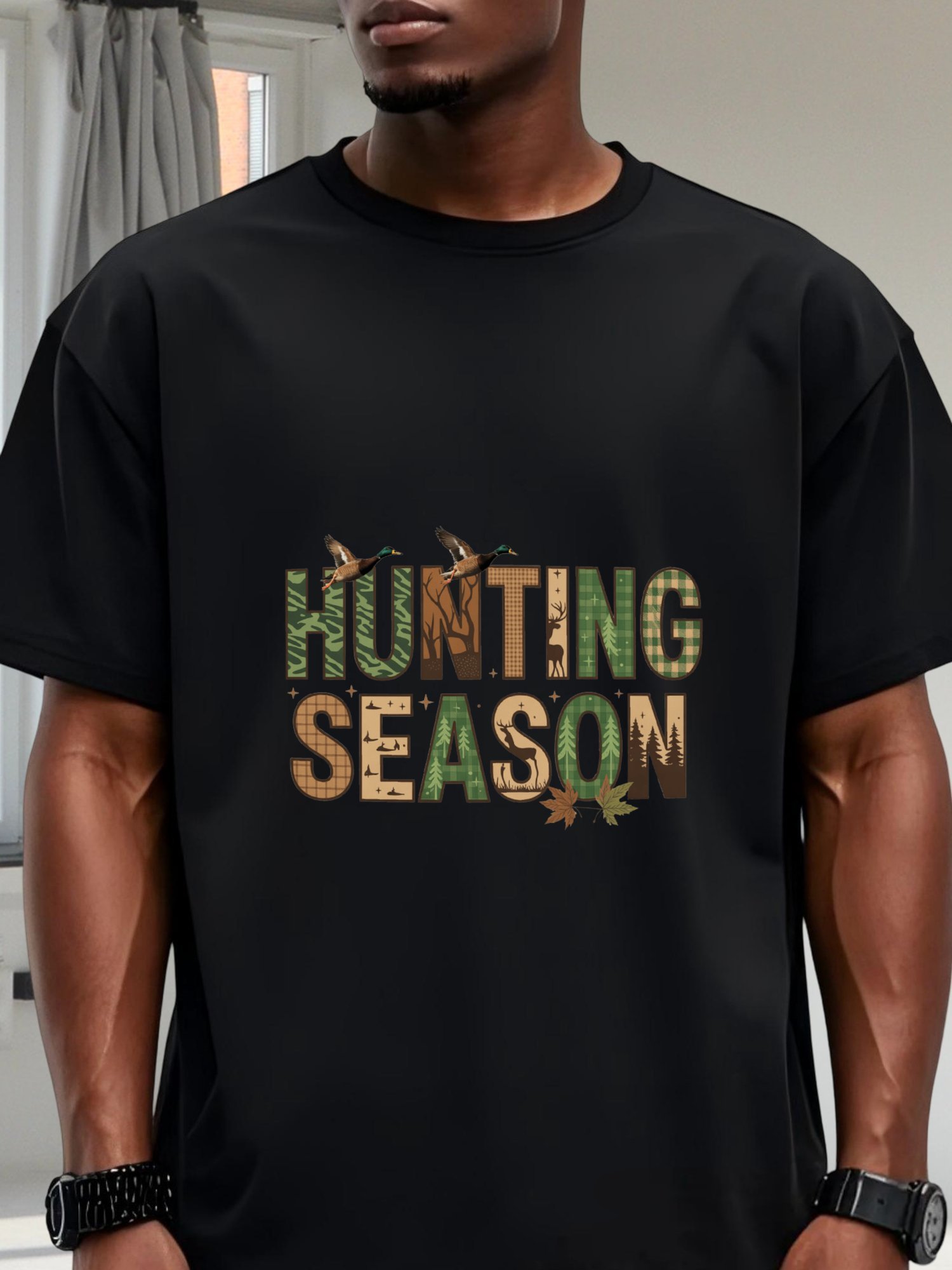 Camiseta de algodón negra con  - Hunting Outdoor Day reseña y precio